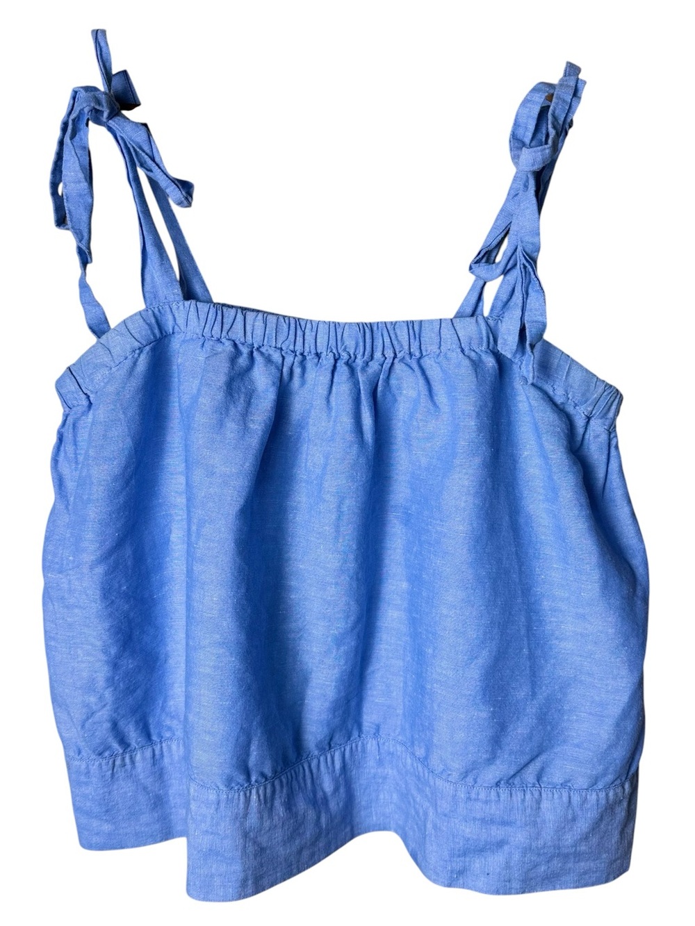 J.Crew Chambray Blue Tie Strap Linen Blend Tank Coastal Summer Medium - Picture 2 of 12